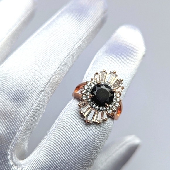 Henri Bendel Onyx Style Sunburst Halo CZ Baguette Art Deco Rose Gold Ring- sz 6½ - Picture 1 of 9